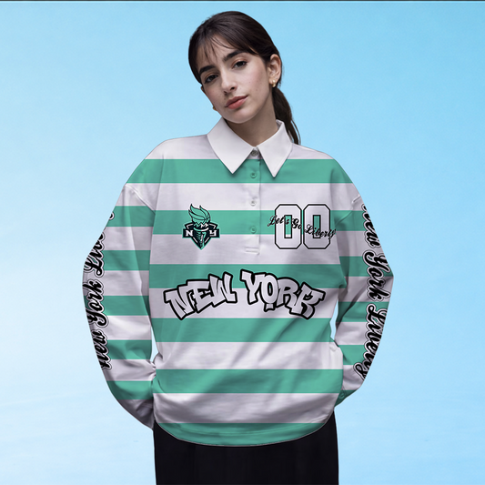 LIMITED EDITION - NEW CUSTOMIZED WNBA10 NYL NY LIBERTY LONG SLEEVE POLO