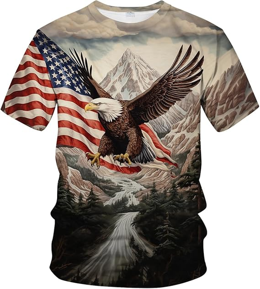 American Landscape: Eagle Flying Over Mountain River Valley Tee