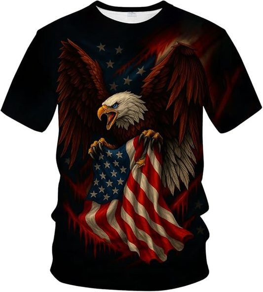 Guardian of Freedom: Fierce Eagle Clenching US Flag T-Shirt