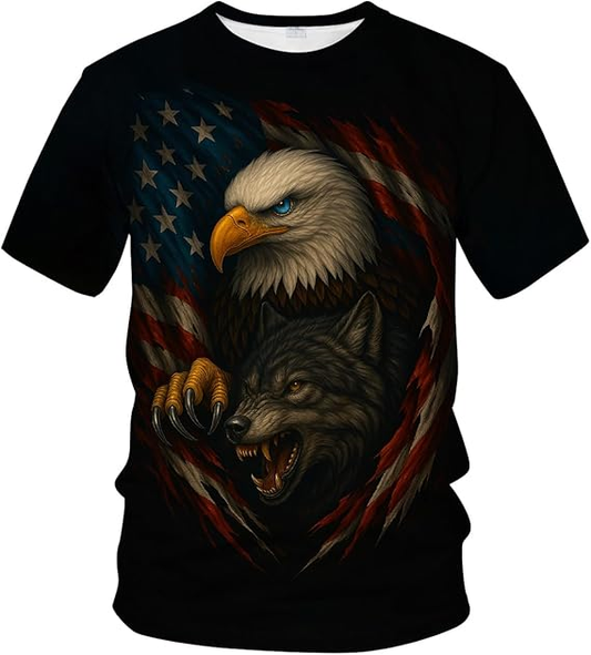 Alpha Spirits: American Bald Eagle & Lone Wolf Patriot Tee