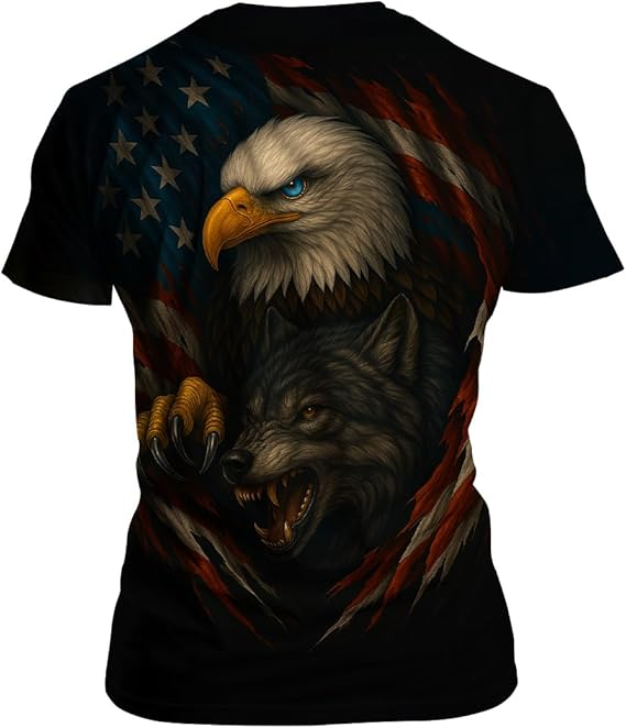 Alpha Spirits: American Bald Eagle & Lone Wolf Patriot Tee