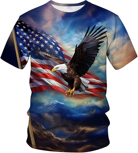 Mountain Majesty: Bald Eagle Soaring Over Snowy Peaks T-Shirt
