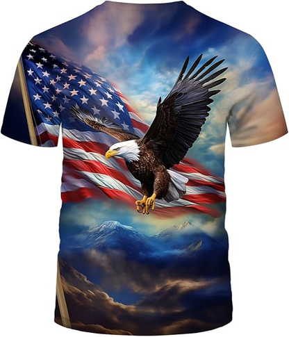 Mountain Majesty: Bald Eagle Soaring Over Snowy Peaks T-Shirt