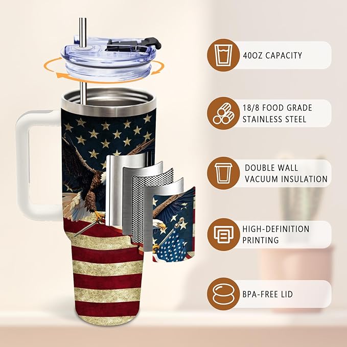 LIMITED EDITION - NEW CUSTOMIZED | EAGLE PATRIOTIC USA FLAG TUMBLER CUP