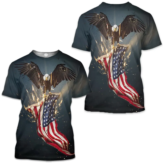 Liberty Soaring: Majestic Eagle Carrying US Flag 3D Graphic Shirt
