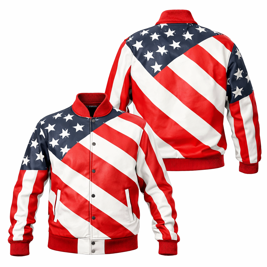 LIMITED EDITION - NEW CUSTOMIZED | ALL-OVER STARS AND STRIPES USA FLAG VARSITY & BASEBALL JACKET