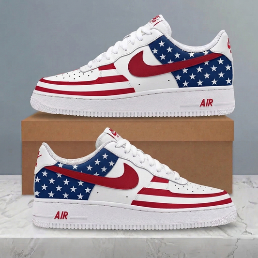 LIMITED EDITION - NEW CUSTOMIZED | BOLD COLOR-BLOCK AMERICAN FLAG STARS & STRIPES SNEAKERS