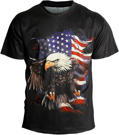 Midnight Patriot: Bald Eagle & Splatter American Flag Graphic T-Shirt