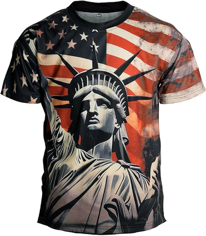 Lady Liberty Pride: Statue of Liberty & American Flag All-Over Print Tee
