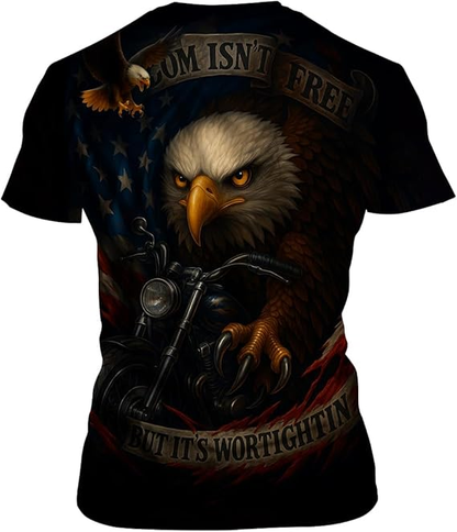 Biker Freedom: Motorcycle Eagle "Worth Fighting For" Graphic Shirt