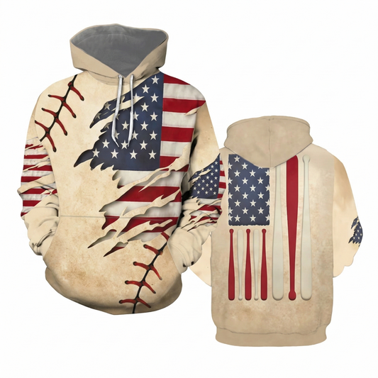 USA Flag Ripped Baseball 3D Hoodie & Sweatshirt