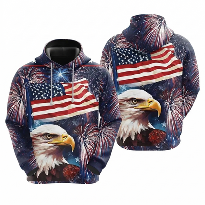 4th of July Independence Day Eagle & Fireworks 3D Apparel (Hoodie, Sweatshirt, Zipper)